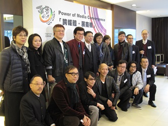 Members of FDC: Ms. Anna Cheung, Mr. Raymond Wong, Mr. Suen Kwok Lam, Ms. Winnie Tsang, (2nd & 4th from left and 5th from right of the 2nd row) and Mr. Alvin Lam (3rd from left of the 1st row); Mr. Wellington Fung, Assistant Head of Create Hong Kong (CHK) (right of the 2nd row), and Hong Kong New Action Producers and Directors