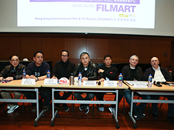 Speakers for Stunt & Vfx Seminar (Left to right: Mr Tony Chow, Mr Ken Law, Mr Jason Ng, Mr Teddy Chen, Mr Bruce Law, Mr Jacques Bernard Stroweis、Mr Geoffrey Stitt)